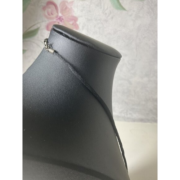 Silver Cross Pendant Necklace With Blue Stone Accents On Black Cord - Picture 4 of 5